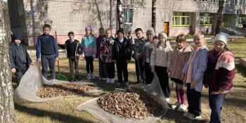 Учащиеся 3 "Б" и 3 "В" класса наводили порядок на территории родной школы.