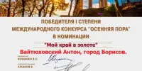 Победа в международном дистанционном фотоконкурсе "Осенняя пора"